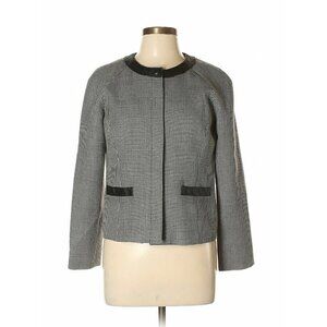 Pendleton Womens Wool Houndstooth Leather Blazer Jacket USA Black Sz 10P 10 P M